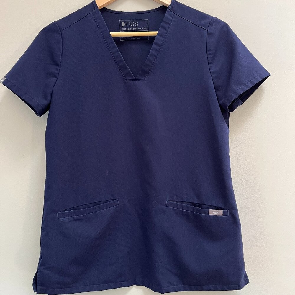 Figs Scrubs Technical Collection Navy Blue Top Short Sleeve Nursing Medical‎ XS